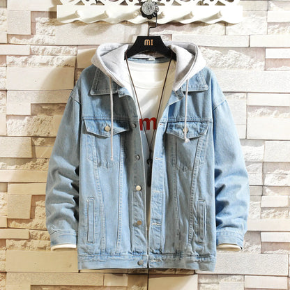 Chaqueta vaquera con capucha para hombre, informal, de color liso