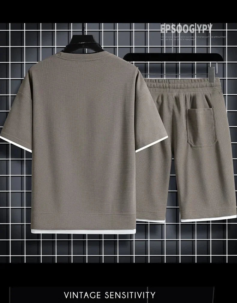 Conjunto deportivo de moda para hombre, chándal de manga corta