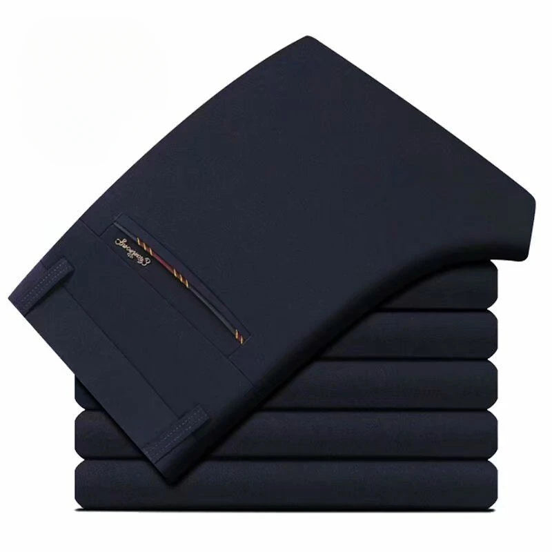 Pantalones de vestir de moda para hombre, negros, rectos, informales
