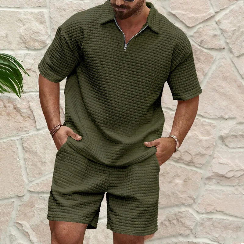 Conjunto deportivo de manga corta con solapa y cuadros pequeños