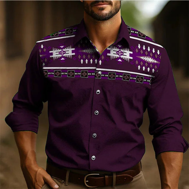Camisa de manga larga estilo occidental para hombre, nueva, ajustada