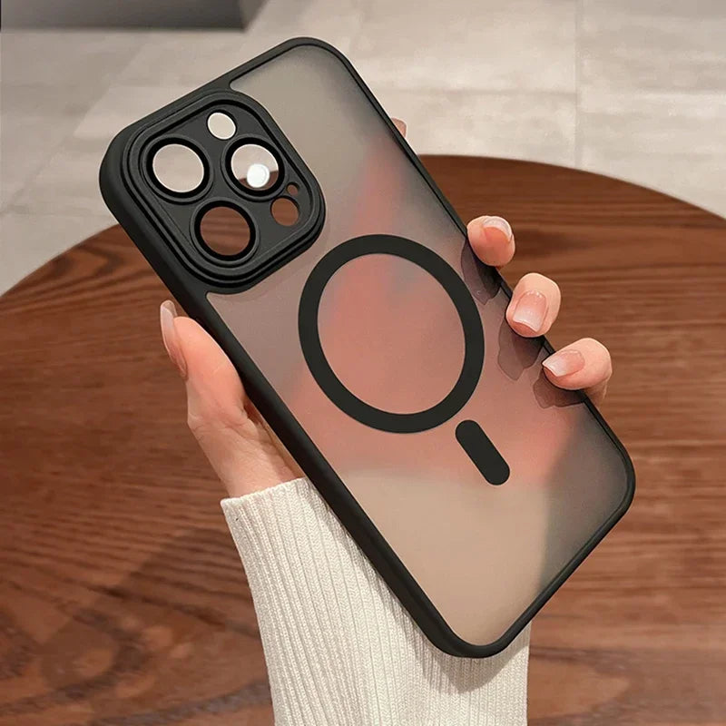 Funda magnética de lujo translúcida mate a prueba de golpes para iPhone 16, 15