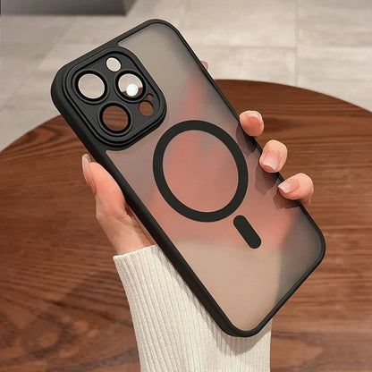 Funda magnética de lujo translúcida mate a prueba de golpes para iPhone 16, 15