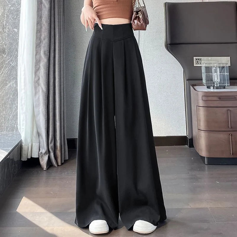 Pantalones de cintura alta para mujer, pantalón clásico, anchos