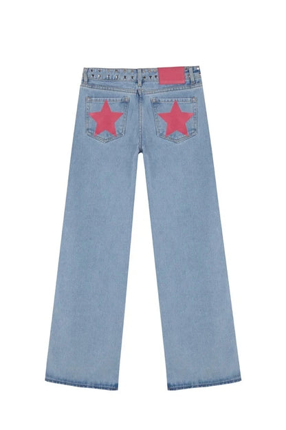 Pantalones vaqueros vintage con estampado de estrella de cinco puntas