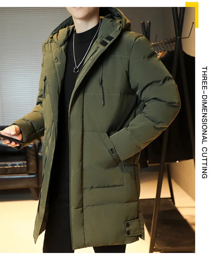 Parkas con capucha cortavientos para hombre, chaqueta larga acolchada