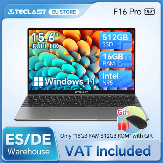 Portátil TECLAST F16Pro de 15,6 pulgadas, 16 GB de RAM, 512 GB de SSD