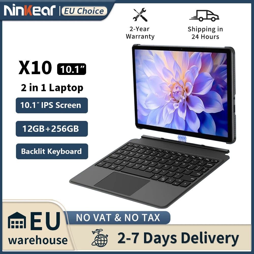 Laptop Ninkear X10 2 en 1, IPS de 10.1 pulgadas, Intel Core m3-8100Y, 12 GB