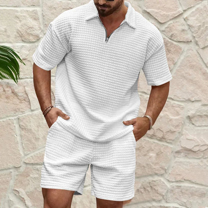 Conjunto deportivo de manga corta con solapa y cuadros pequeños