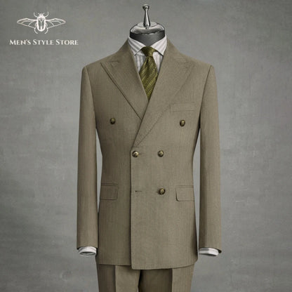 Traje de dos piezas cruzado caqui moderno para hombre