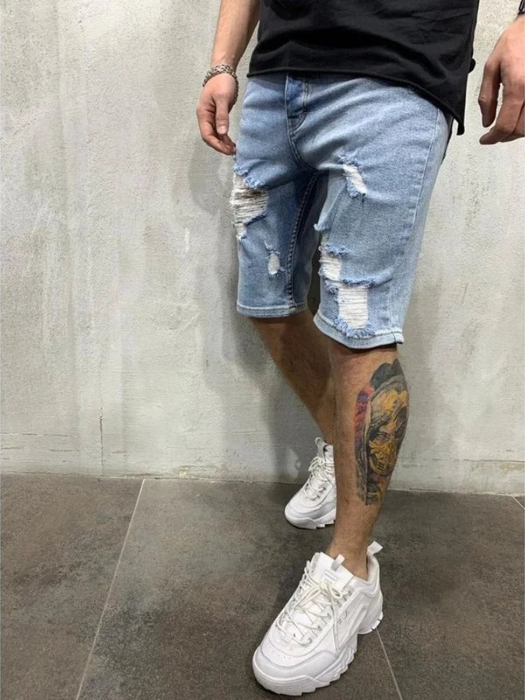 Pantalones cortos vaqueros negros de pierna ancha para hombre