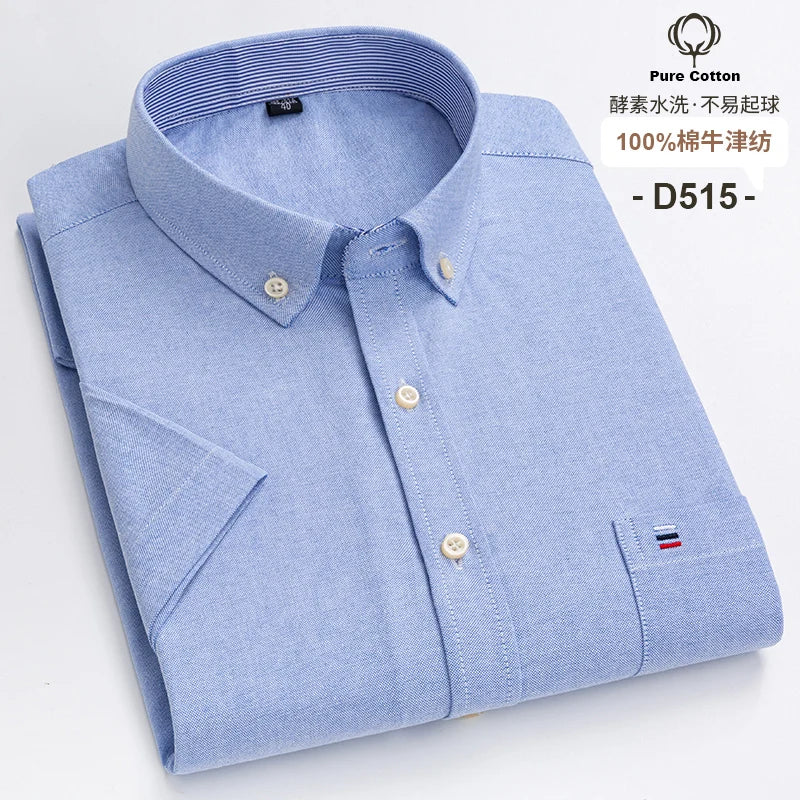Camisa formal de manga corta para hombre, 100 % algodón Oxford