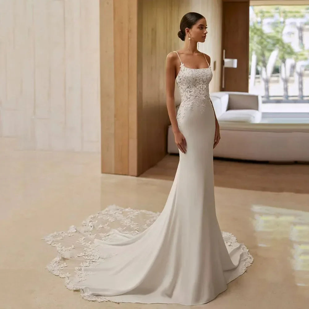 Vestidos de novia sexys personalizados, de sirena, con encaje