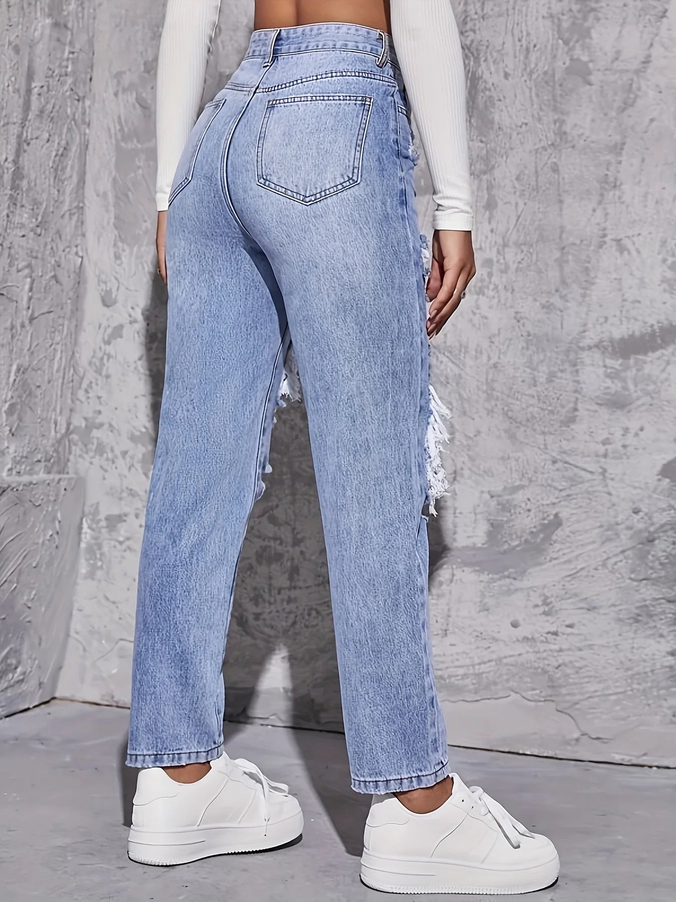 Pantalones vaqueros retro americanos con agujeros para mujer