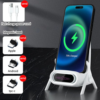 Mini silla con cargador inalámbrico, soporte estable para teléfono