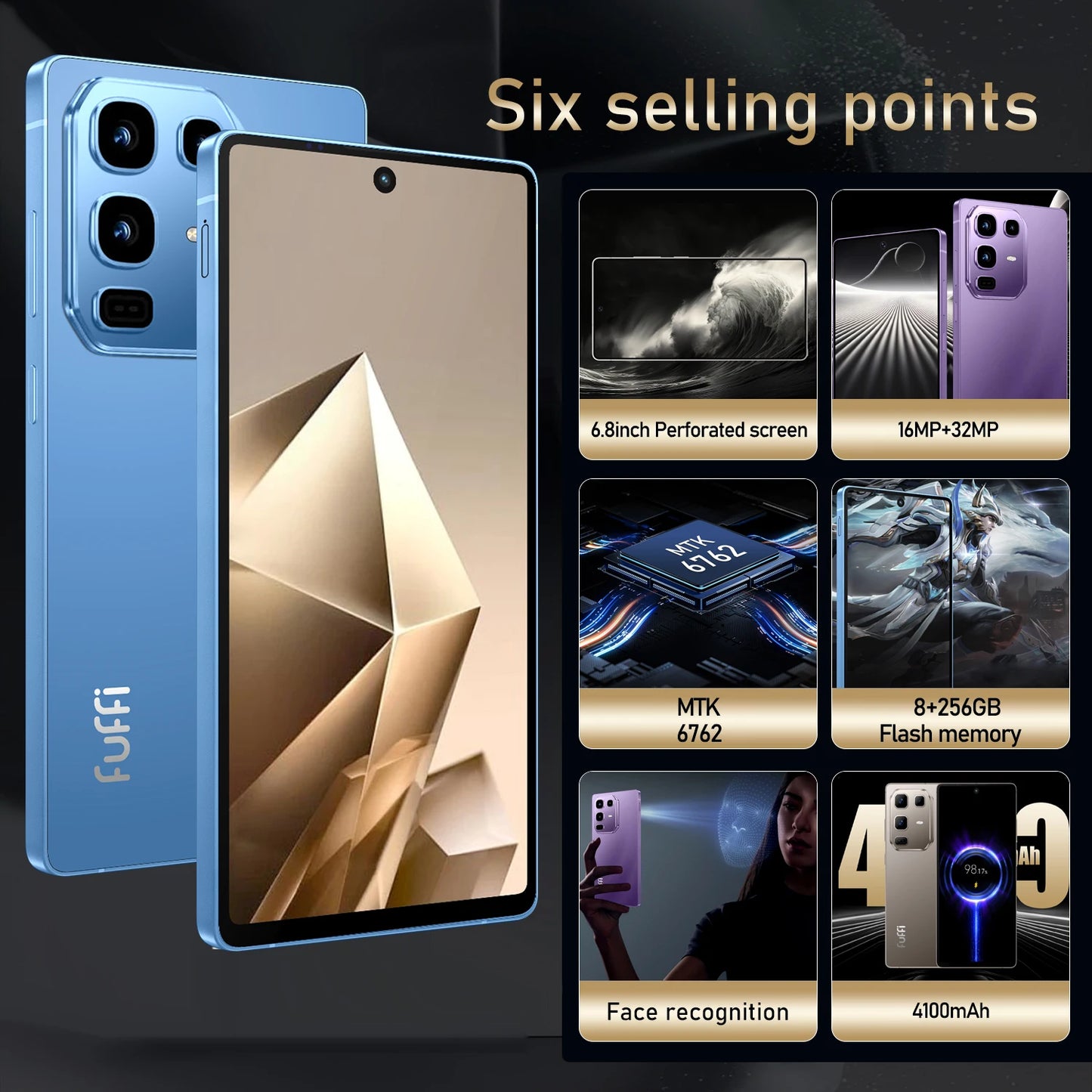 Teléfono inteligente FUFFI S24 Pro, Android 12, pantalla de 6,8 pulgadas