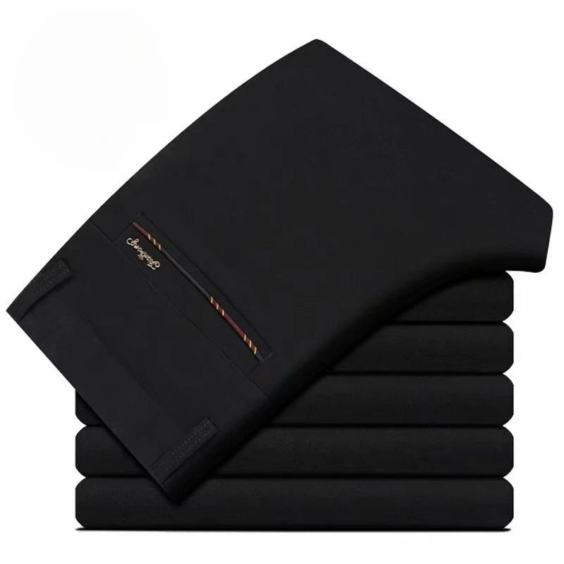 Pantalones de vestir de moda para hombre, negros, rectos, informales