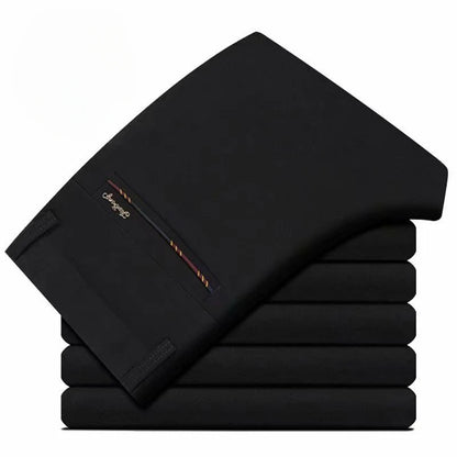 Pantalones de vestir de moda para hombre, negros, rectos, informales