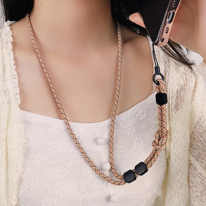Cadena larga para colgar en el cuello, tejida a mano, para teléfono móvil