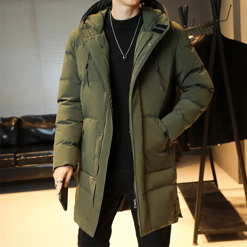 Parkas con capucha cortavientos para hombre, chaqueta larga acolchada