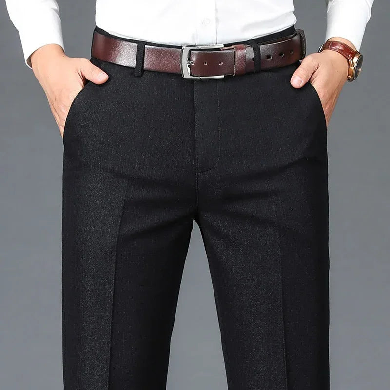 Pantalones de traje de negocios para hombre, de pierna estrecha y recta