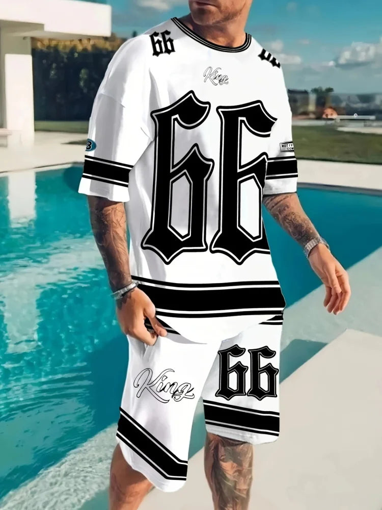 Conjunto de dos piezas informal de verano con cuello redondo para hombre