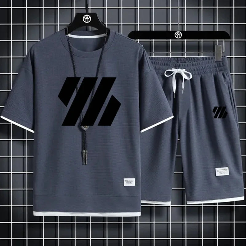 Conjunto deportivo de moda para hombre, chándal de manga corta
