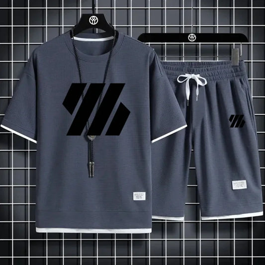Conjunto deportivo de moda para hombre, chándal de manga corta