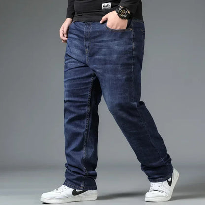 Pantalones vaqueros negros de talla grande para hombre, holgados