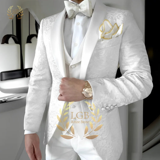Traje de chaqueta jacquard para hombre, traje de 3 piezas