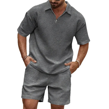 Conjunto deportivo de manga corta con solapa y cuadros pequeños