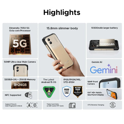 Doogee Blade20 Turbo 5g - Teléfono robusto con Android 15 Gemini, 6,6'', HD+