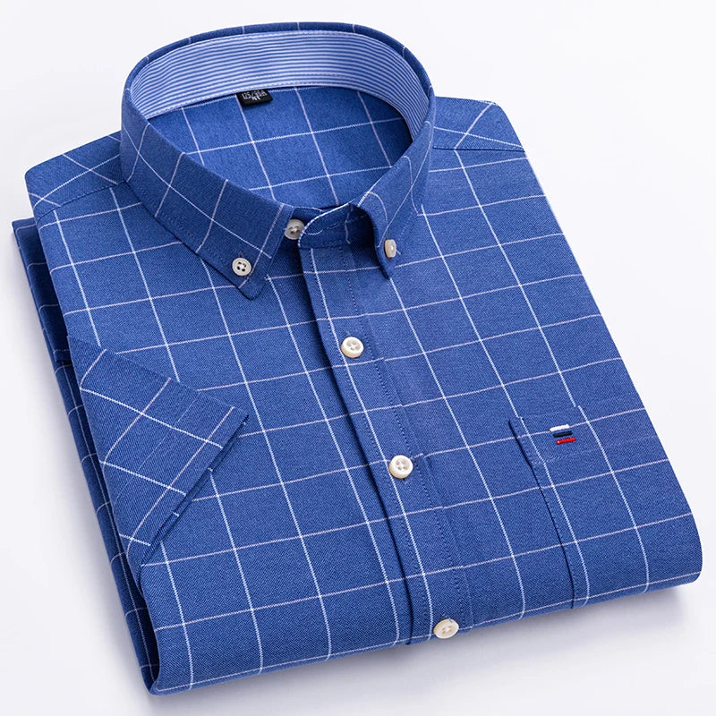 Camisa formal de manga corta para hombre, 100 % algodón Oxford