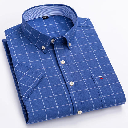 Camisa formal de manga corta para hombre, 100 % algodón Oxford