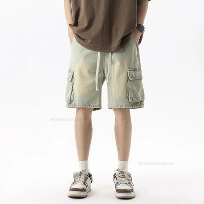 Pantalones vaqueros cortos cargo de verano para hombre, con bolsillos