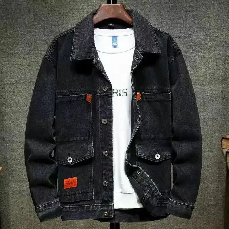 Abrigo vaquero para hombre, chaqueta vaquera gris