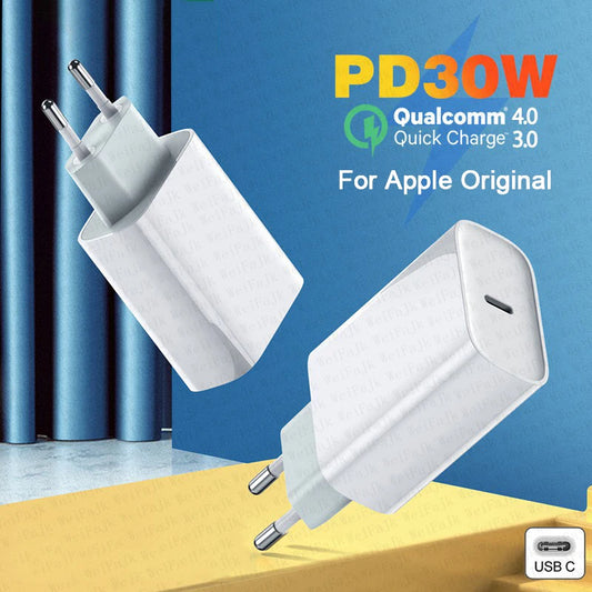 Cargador rápido original Apple tipo C de 30 W para iPhone 16, 15, 14, 13,