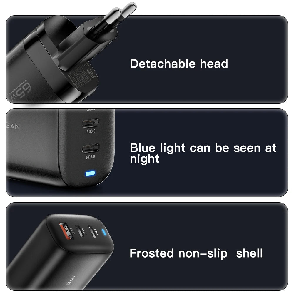 Cargador USB tipo C Essager GaN de 65 W para portátil, carga rápida PPS de 45
