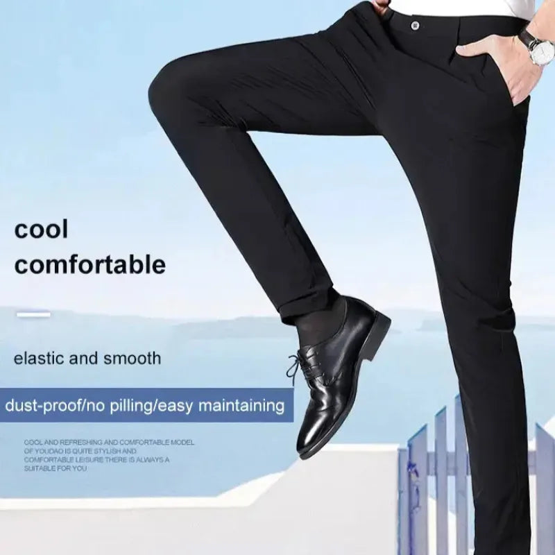Pantalones de traje de seda de hielo para hombre Pantalones holgados