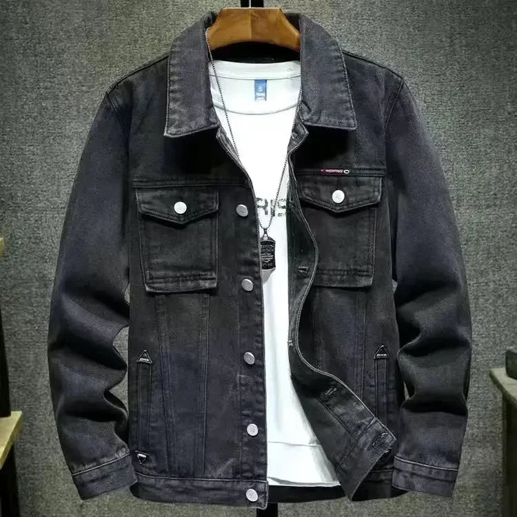 Abrigo vaquero para hombre, chaqueta vaquera gris