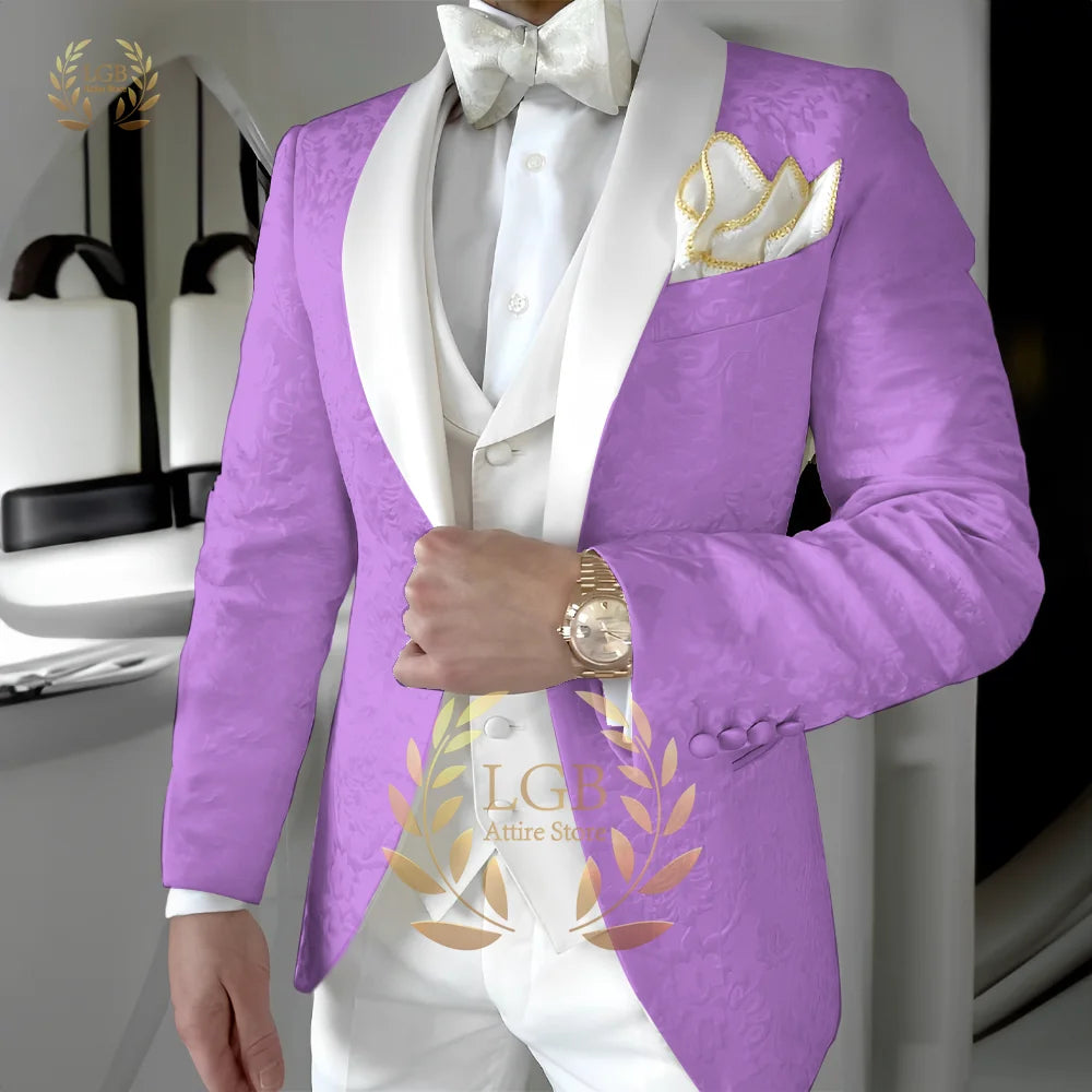 Traje de chaqueta jacquard para hombre, traje de 3 piezas