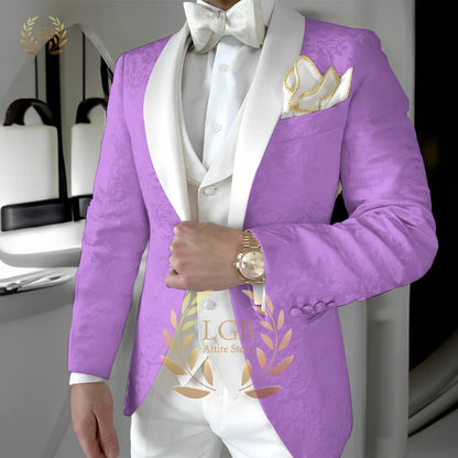 Traje de chaqueta jacquard para hombre, traje de 3 piezas