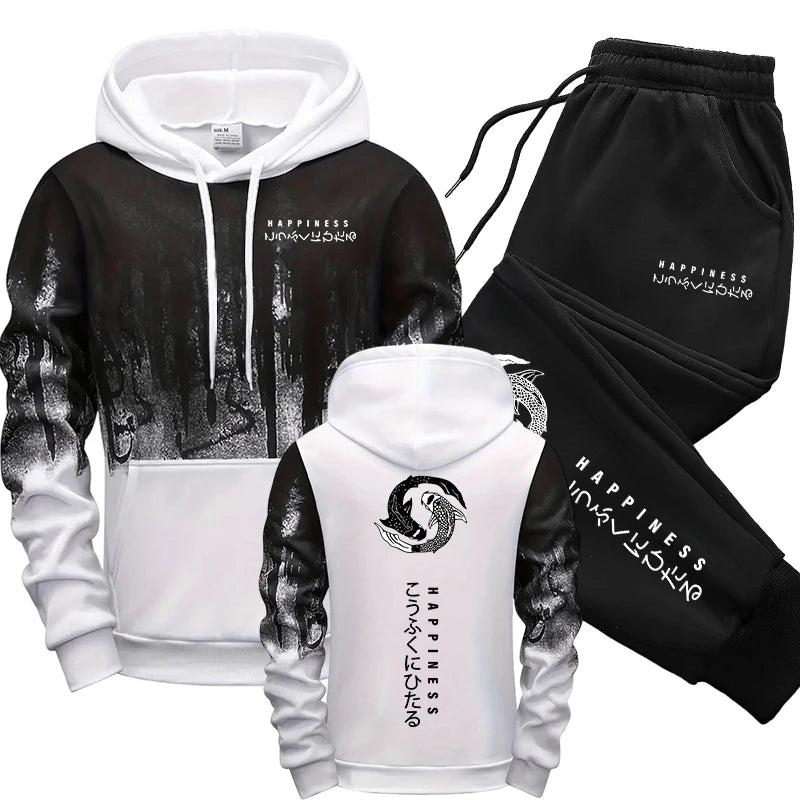 Conjunto de chándal japonés de 2 piezas con capucha y pantalones
