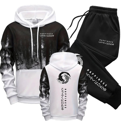 Conjunto de chándal japonés de 2 piezas con capucha y pantalones