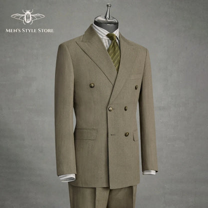 Traje de dos piezas cruzado caqui moderno para hombre