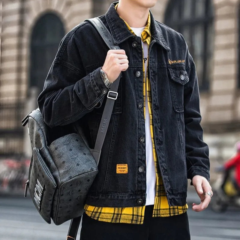 Chaqueta vaquera de carga para hombre, otoño, con bordado