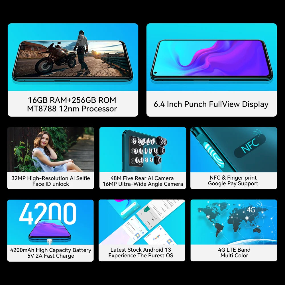 Cubot X30P, smartphone Android 13, cámara de 48 MP y cinco núcleos, 16 GB