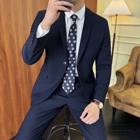 Traje (Blazer + Pantalones) Moda Hombre Color Sólido Negocios Boda