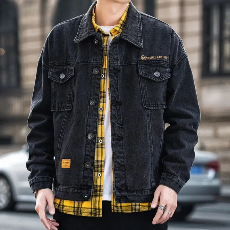 Chaqueta vaquera de carga para hombre, otoño, con bordado