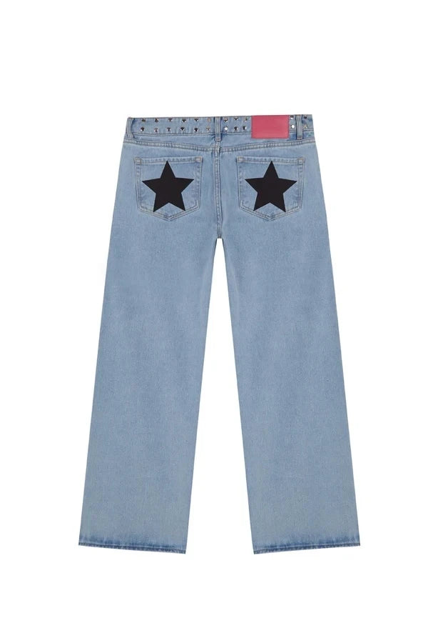 Pantalones vaqueros vintage con estampado de estrella de cinco puntas